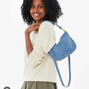 Clare V Petit Moyen in Light Blue Checker